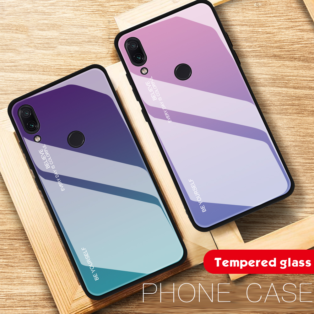 Funda Telefónica De Cristal De Gradiente Resistente A Rasguño TPU + PC Para Xiaomi Redmi Note 7s / Nota 7 - Azul / Púrpura