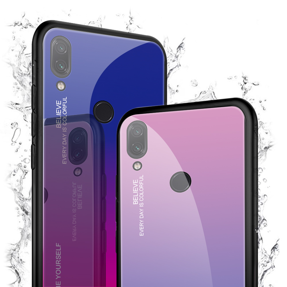 Funda Telefónica De Cristal De Gradiente Resistente A Rasguño TPU + PC Para Xiaomi Redmi Note 7s / Nota 7 - Azul / Púrpura