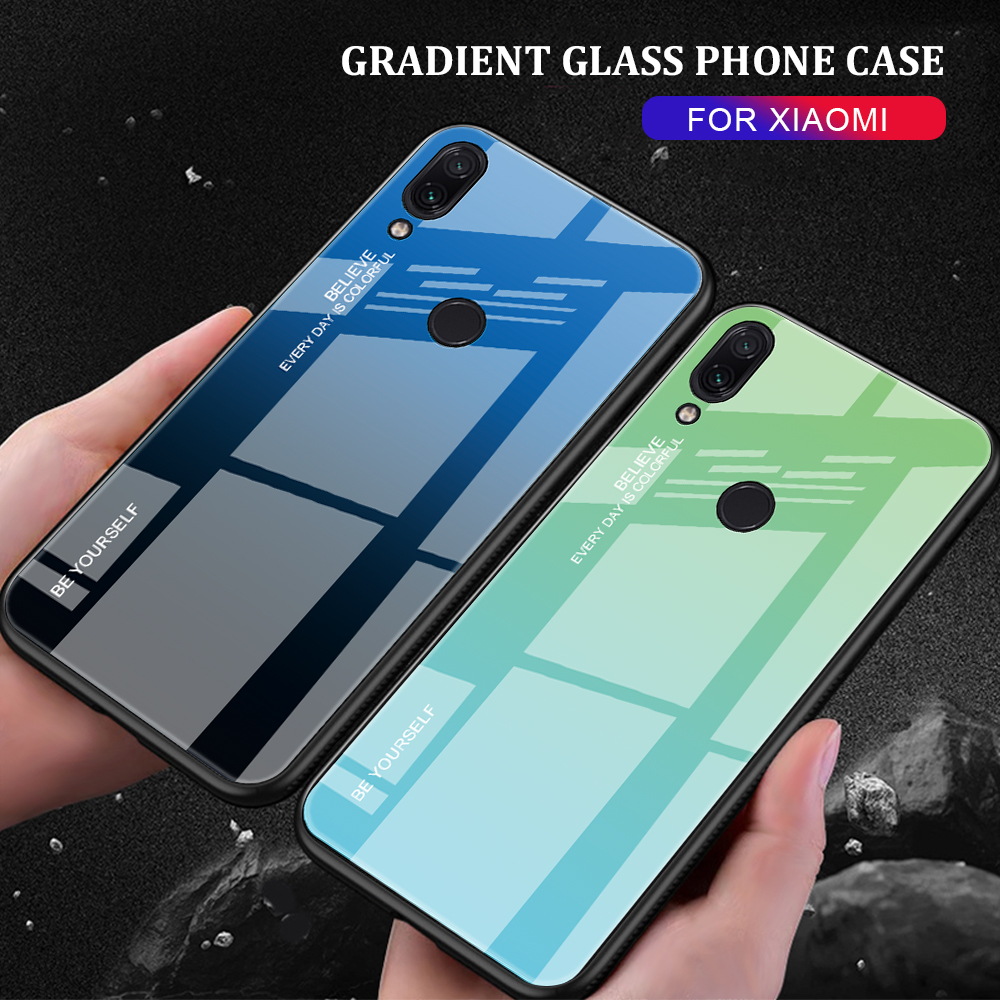 Funda Telefónica De Cristal De Gradiente Resistente A Rasguño TPU + PC Para Xiaomi Redmi Note 7s / Nota 7 - Azul / Púrpura