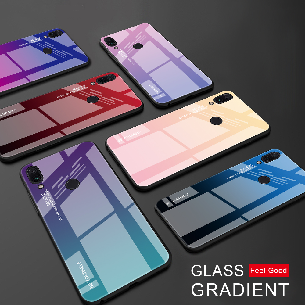 Funda Telefónica De Cristal De Gradiente Resistente A Rasguño TPU + PC Para Xiaomi Redmi Note 7s / Nota 7 - Azul / Púrpura