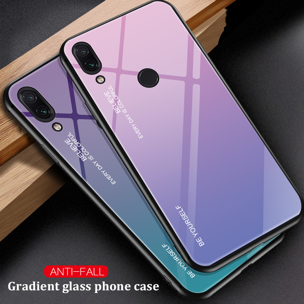 Funda Telefónica De Cristal De Gradiente Resistente A Rasguño TPU + PC Para Xiaomi Redmi Note 7s / Nota 7 - Azul / Púrpura