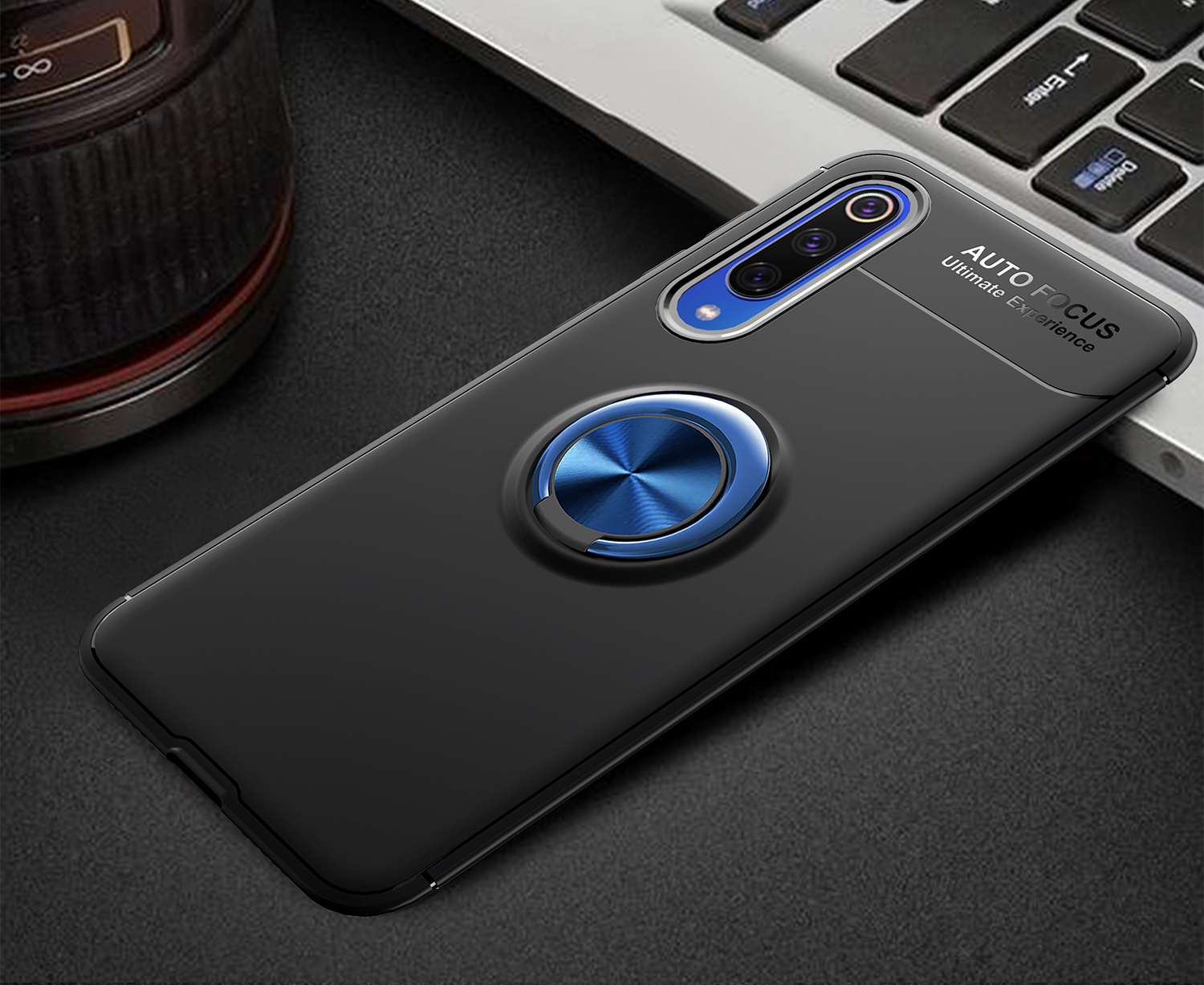 Caixa TPU de Kickstand Anel de Dedo (folha de Metal Magnético Embutido) Para Xiaomi Mi 9 SE - Preto / Azul