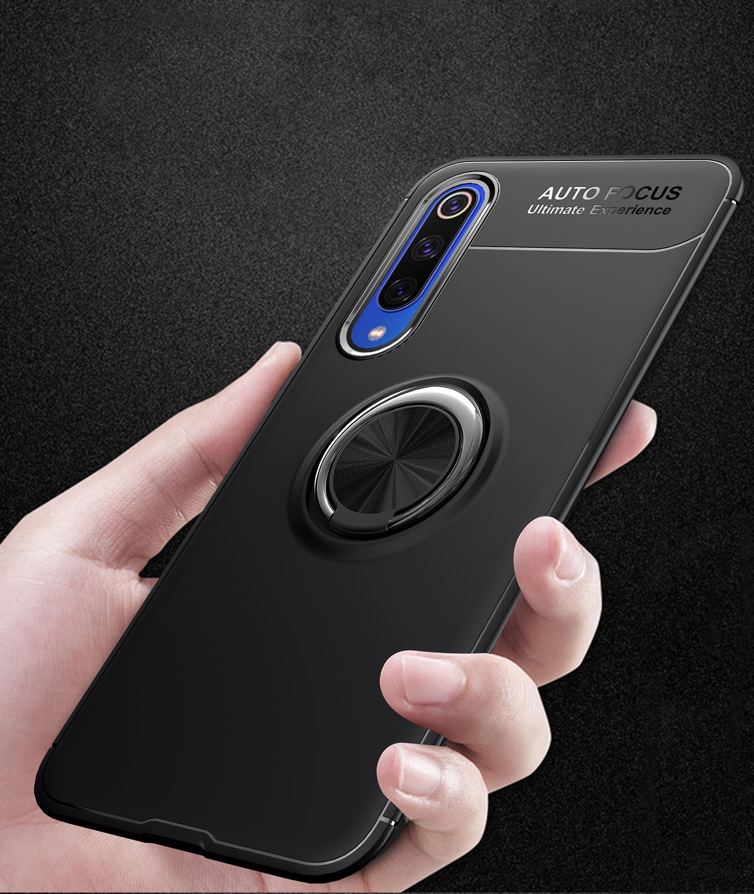 Case TPU de Kickstand Del Anillo de Dedo (lámina de Metal Magnético Incorporado) Para Xiaomi Mi 9 SE - Negro / Azul