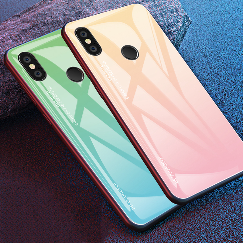 Verre de Gradient + TPU + PC Hybrid Back Back Pour Xiaomi Redmi Note 5 Pro - Rouge