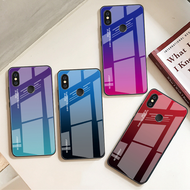 Gradient Glass + TPU + PC Hybrid Back Case Per Xiaomi Redmi Note 5 Pro - Rosso