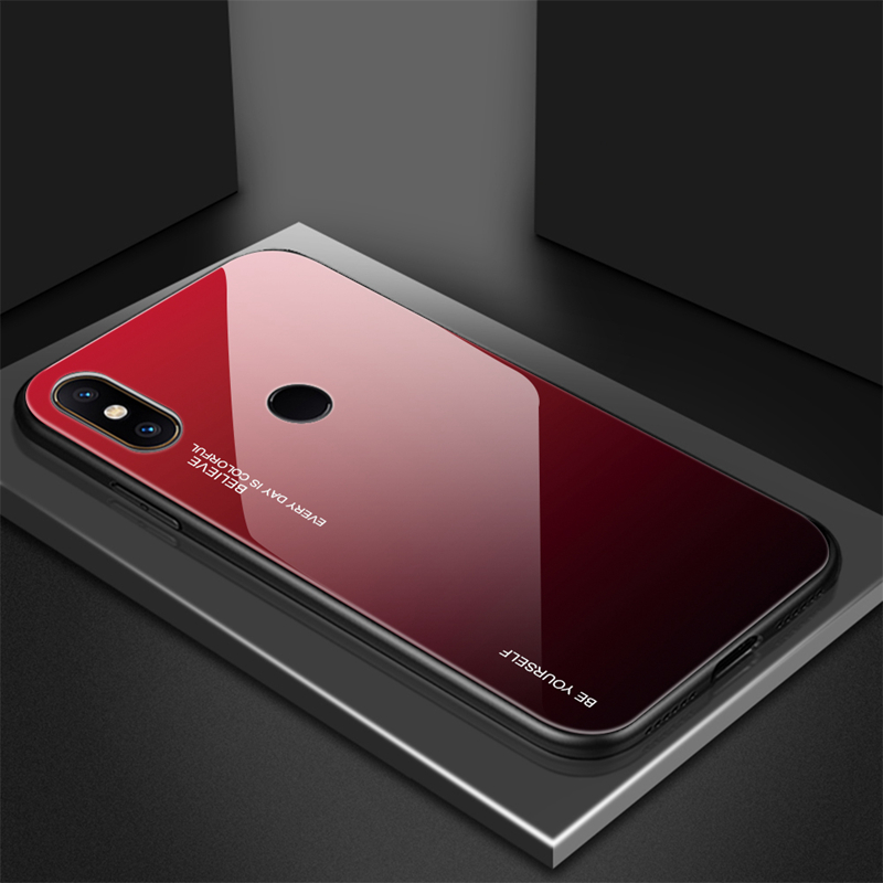 Gradiente de Vidrio + TPU + PC Hybrid Back Case Para Xiaomi Redmi Note 5 Pro - Rojo