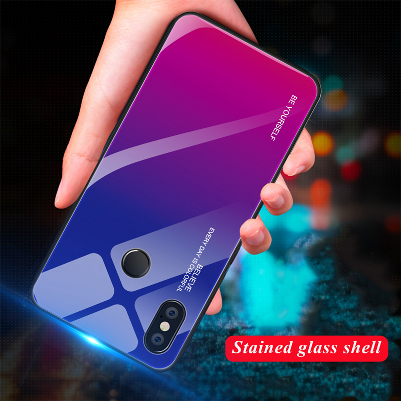 Verre de Gradient + TPU + PC Hybrid Back Back Pour Xiaomi Redmi Note 5 Pro - Rouge