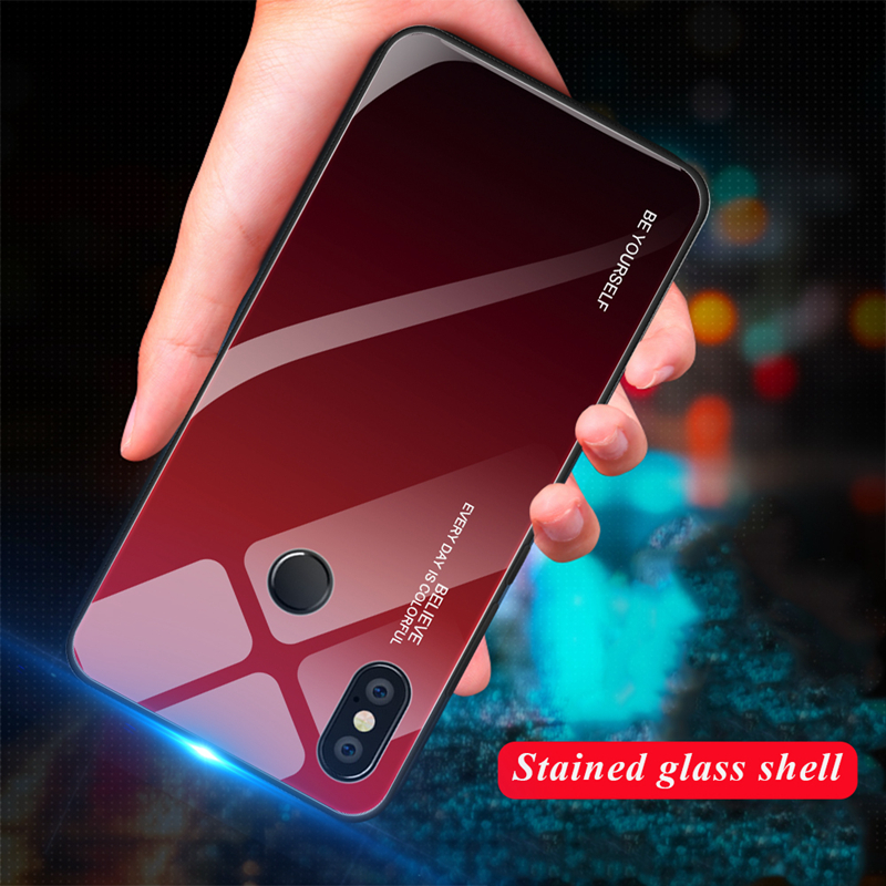 Gradiente de Vidrio + TPU + PC Hybrid Back Case Para Xiaomi Redmi Note 5 Pro - Rojo