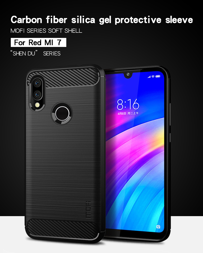 Mofi Shen Du Series Texture in Fibra di Carbonio TPU Spazzote TPU Involucro Per Xiaomi Redmi 7 / Redmi Y3 - Grigio