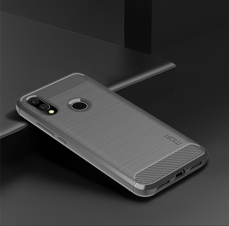 MOFI Shen Du Série Textura de Fibra de Carbono TPU Back Casing Para Xiaomi Redmi 7 / Redmi Y3 - Cinza