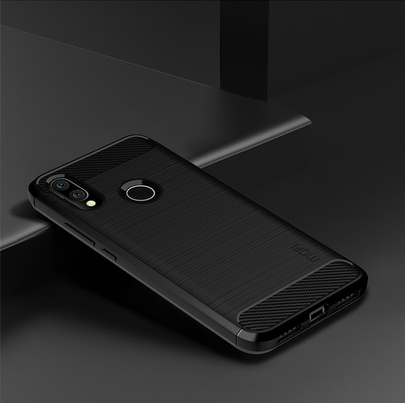 Mofi Shen Du Series Textura de Fibra de Carbono TPU Cepille de TPU Para Xiaomi Redmi 7 / Redmi Y3 - Gris