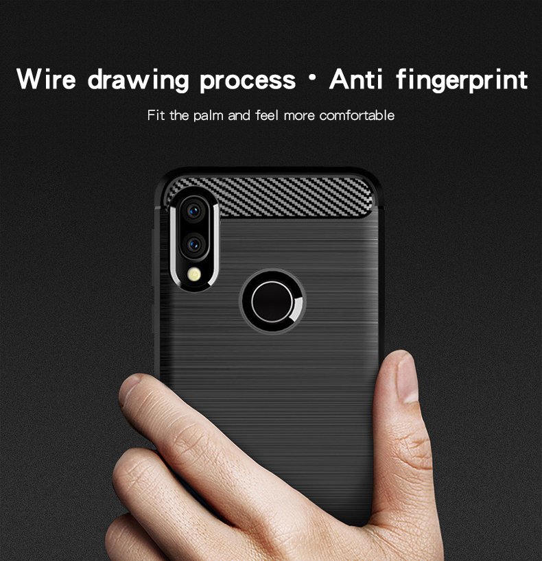 MOFI Shen Du Série Textura de Fibra de Carbono TPU Back Casing Para Xiaomi Redmi 7 / Redmi Y3 - Cinza