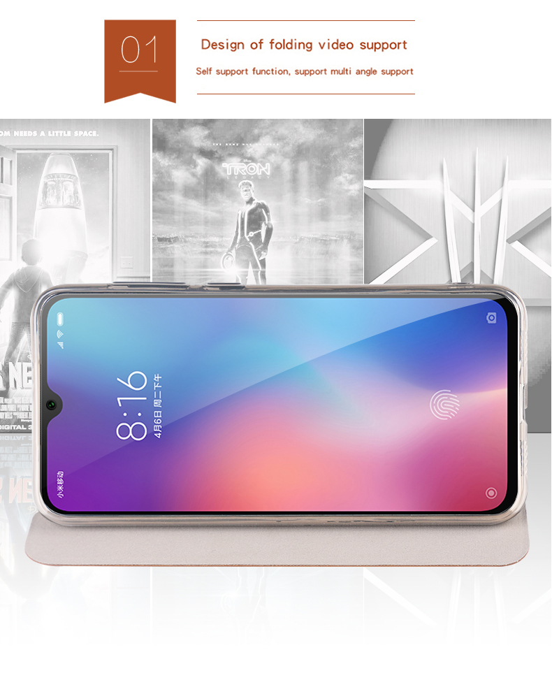 MOFI Rui Series Case in Pelle Con Stand Per Xiaomi Mi 9 - Blu