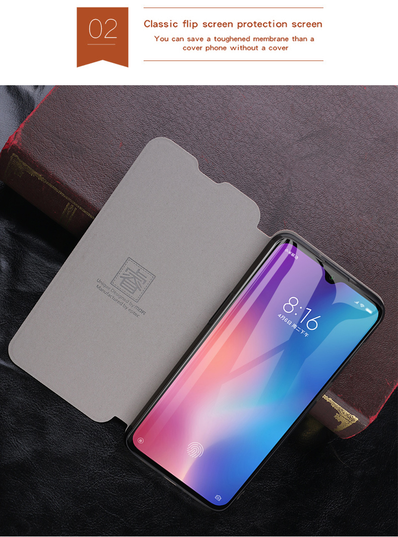 MOFI Rui Series Case in Pelle Con Stand Per Xiaomi Mi 9 - Blu