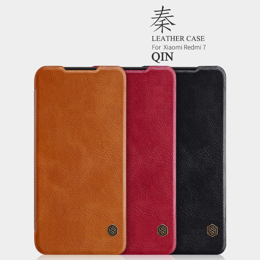 Serie Nillkin Qin Case Del Supporto Per Schede in Pelle Per Xiaomi Redmi 7 / Redmi Y3 - Nero