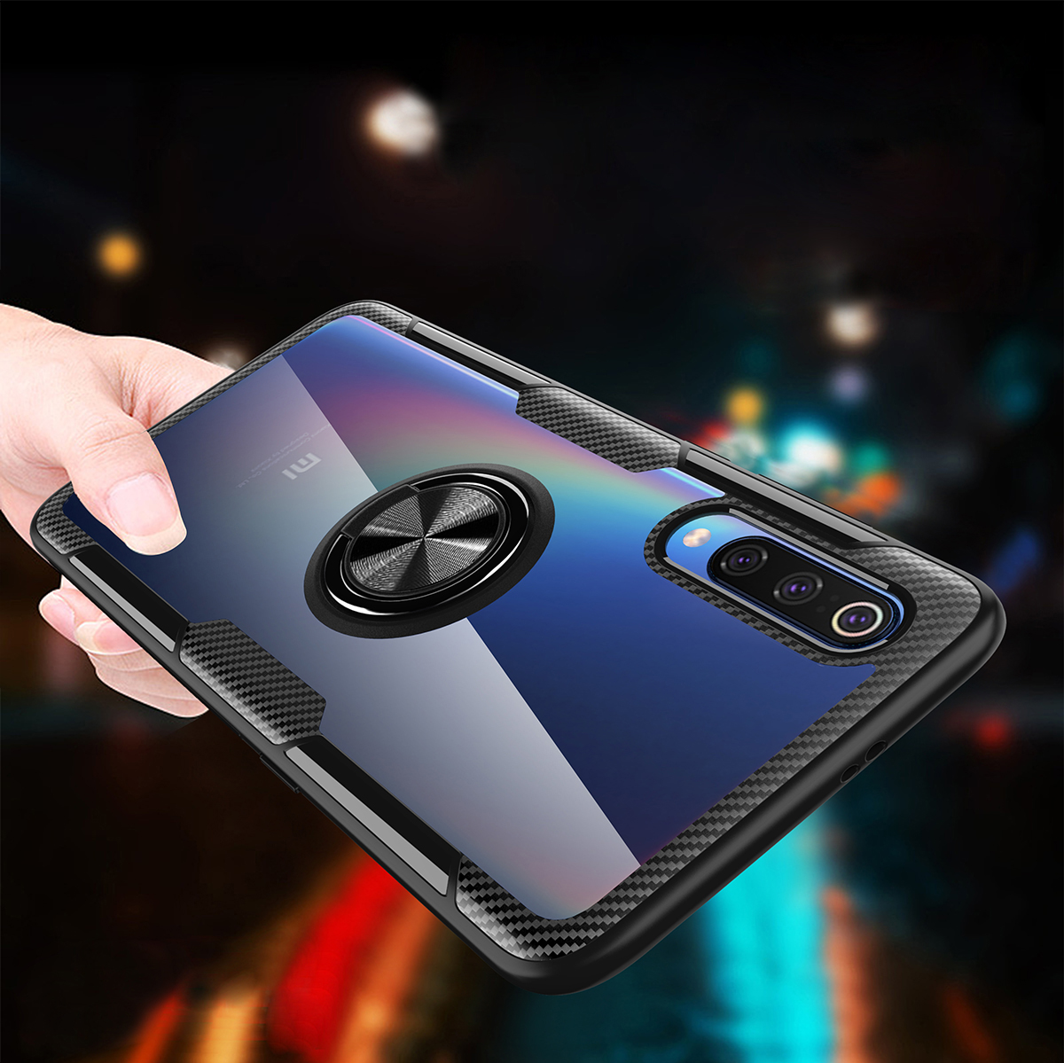 Per Xiaomi Mi 9 Finger Kickstand TPU + PC Hybrid Case [tela in Metallo Magnetico Incorporato] - Bambina Blu / Nero