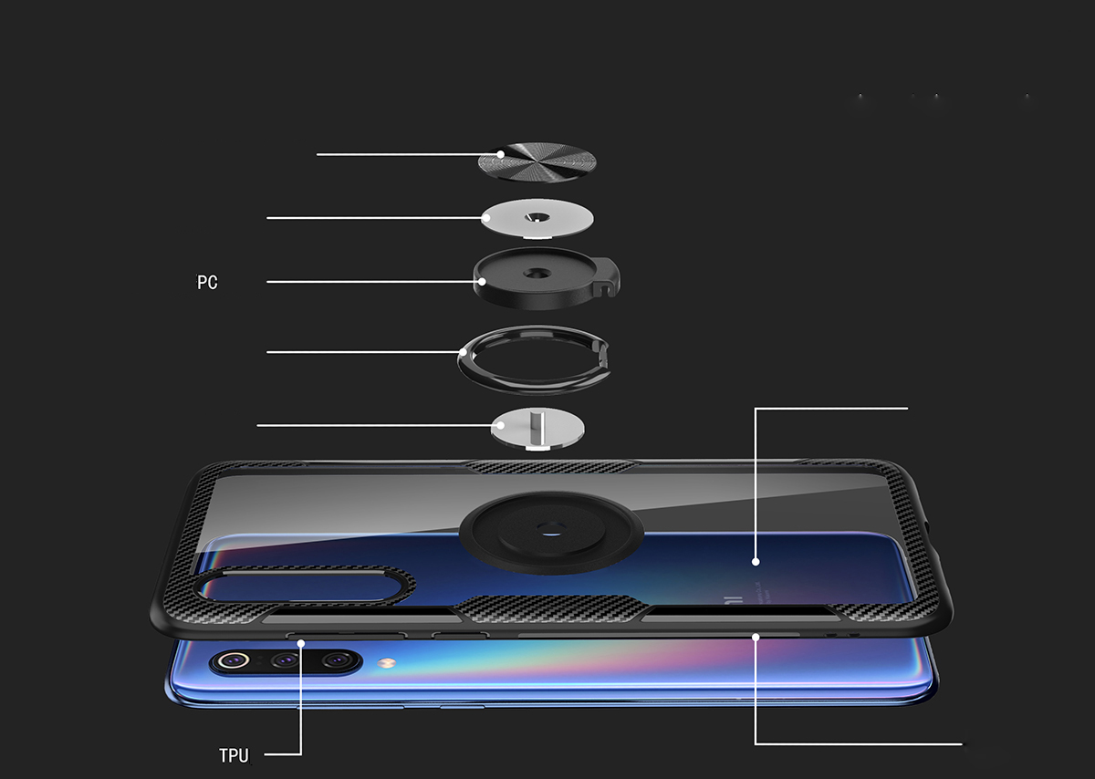 Per Xiaomi Mi 9 Finger Kickstand TPU + PC Hybrid Case [tela in Metallo Magnetico Incorporato] - Bambina Blu / Nero