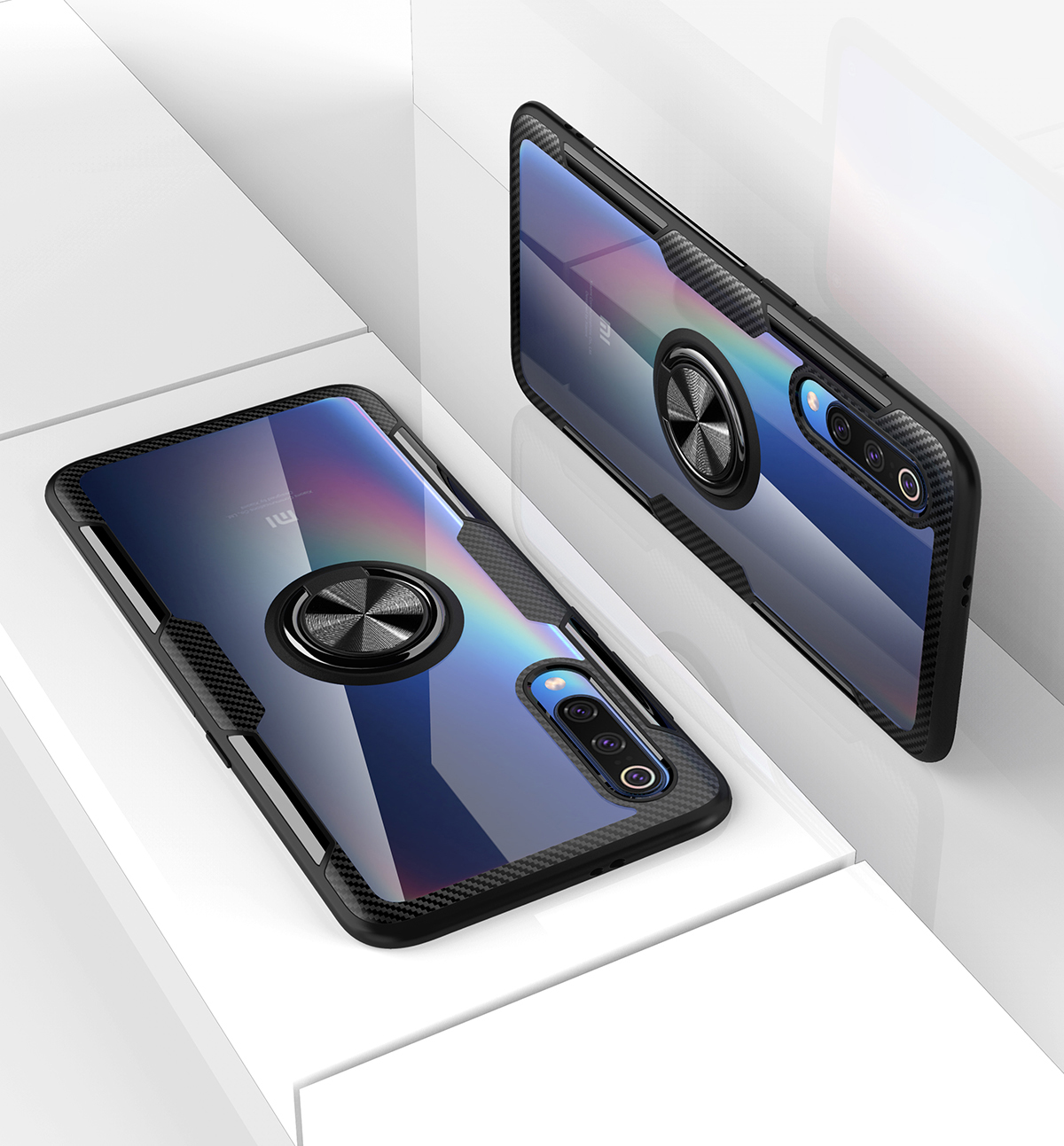 Pour Xiaomi mi 9 Ring Kickstand TPU + PC Hybrid Case [fiche en Métaux Magnétiques Intégrés] - Bébé Bleu / le Noir