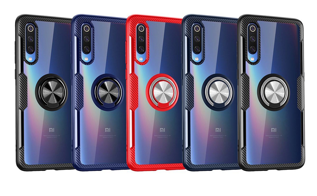 Per Xiaomi Mi 9 Finger Kickstand TPU + PC Hybrid Case [tela in Metallo Magnetico Incorporato] - Bambina Blu / Nero