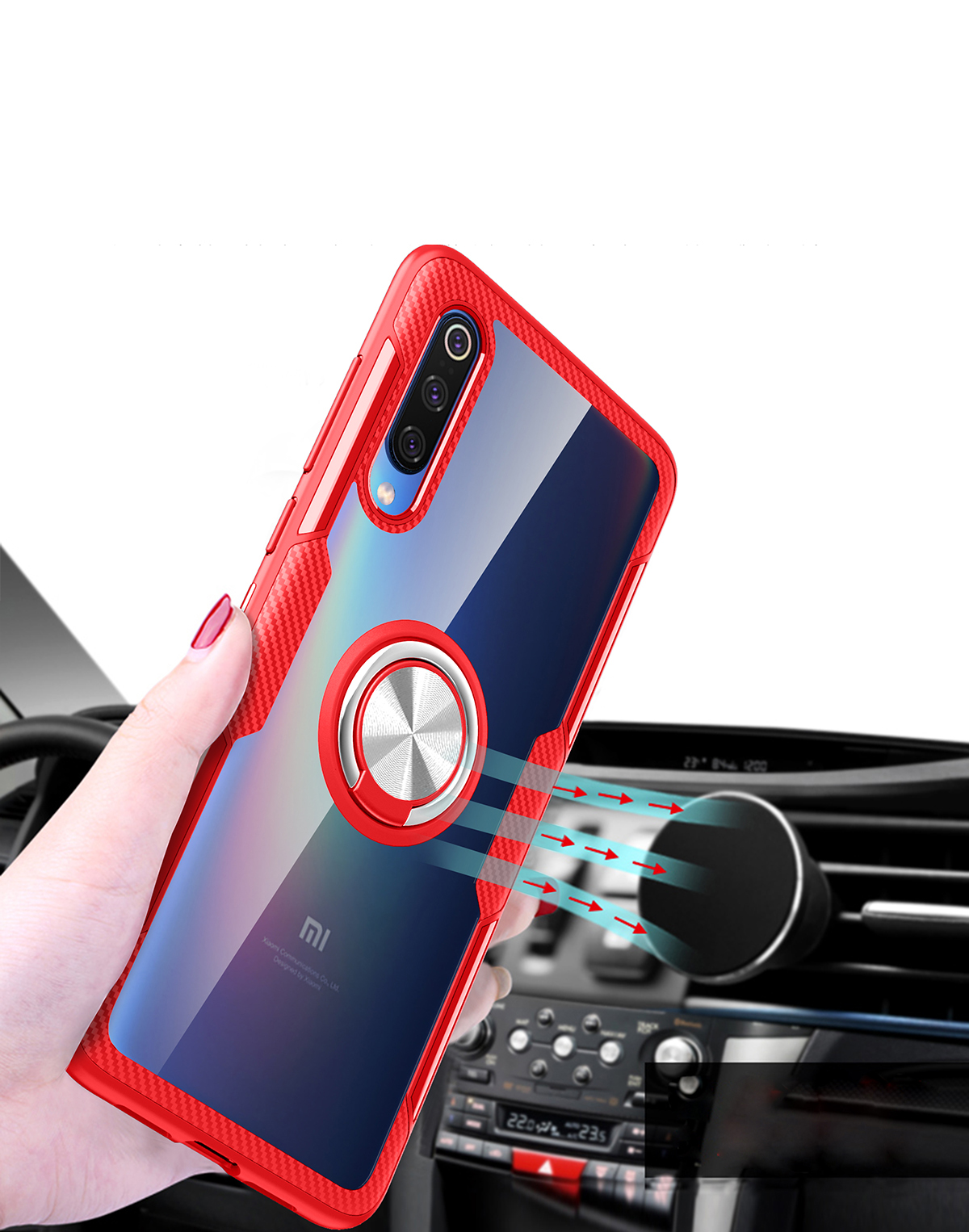 Per Xiaomi Mi 9 Finger Kickstand TPU + PC Hybrid Case [tela in Metallo Magnetico Incorporato] - Bambina Blu / Nero