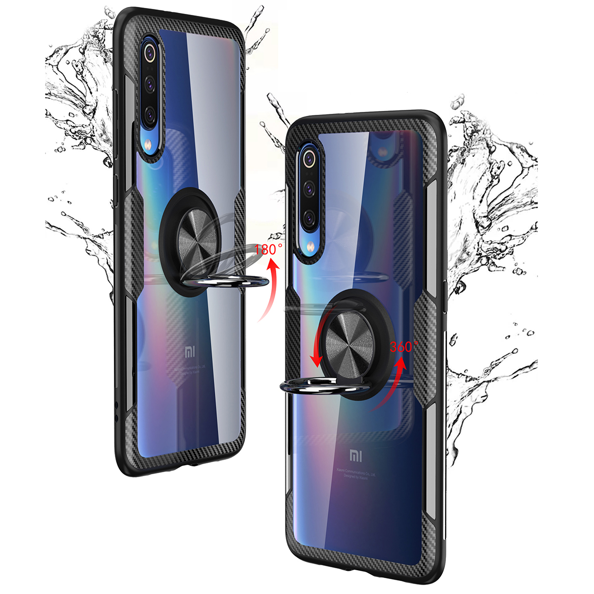 Für Xiaomi Mi 9 Finger Ring Kickstand TPU + PC Hybrid-hülle [eingebauter Magnetmetallblech] - Baby Blau / Schwarz