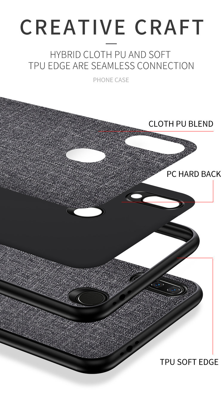 Pour Xiaomi Redmi Note 7 / 7 Pro (Inde) / Texture De Tissu 7S Texture PC + TPU Combo Téléphone Mobile Shell - Noir