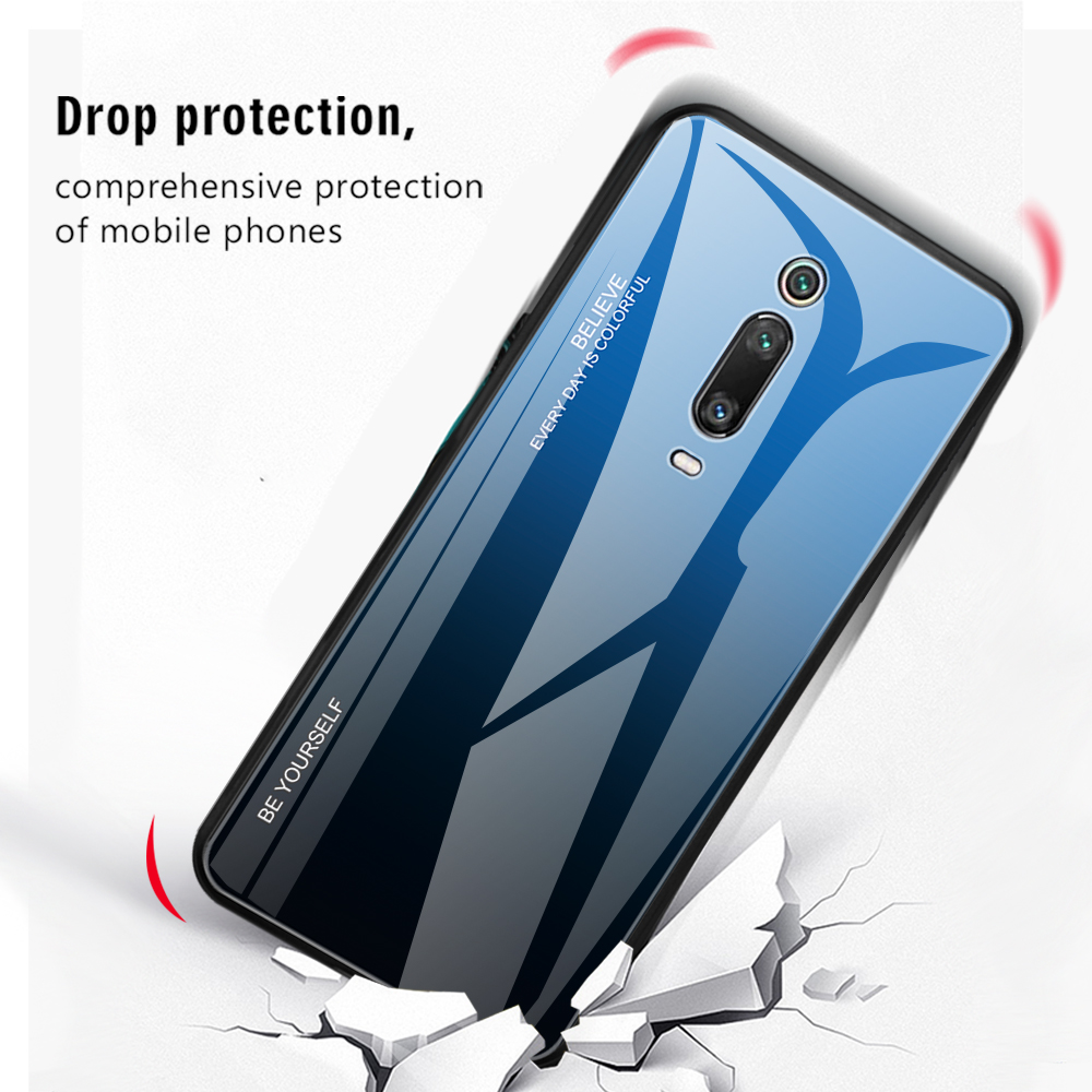 Градиент Цвет Стиль Glass+PC+TPU Телефонная Крышка Для Xiaomi Redmi K20 / Mi 9t / K20 Pro / Mi 9t Pro - Красный / Черный