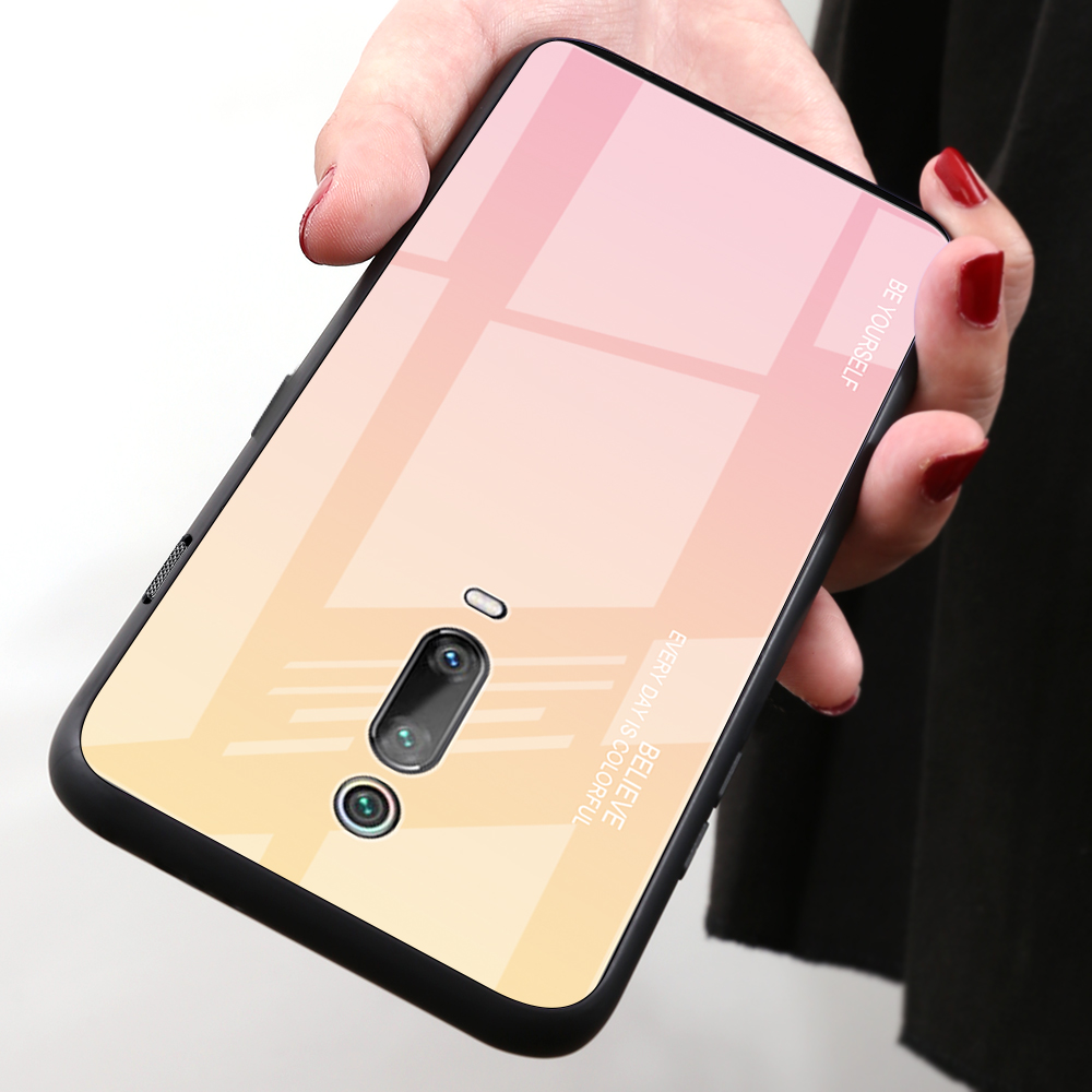 Glasfarbstil Glass+PC+TPU -telefonabdeckung Für Xiaomi Redmi K20 / Mi 9t / K20 Pro / Mi 9t Pro - Rot / Schwarz