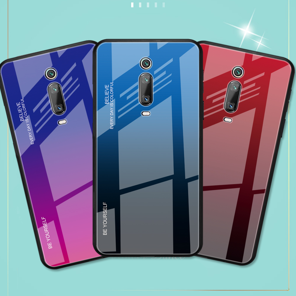 Gradiente de Estilo de Color Glass+PC+TPU Teléfono Para Xiaomi Redmi K20 / Mi 9t / K20 Pro / Mi 9t Pro - Rojo / Negro