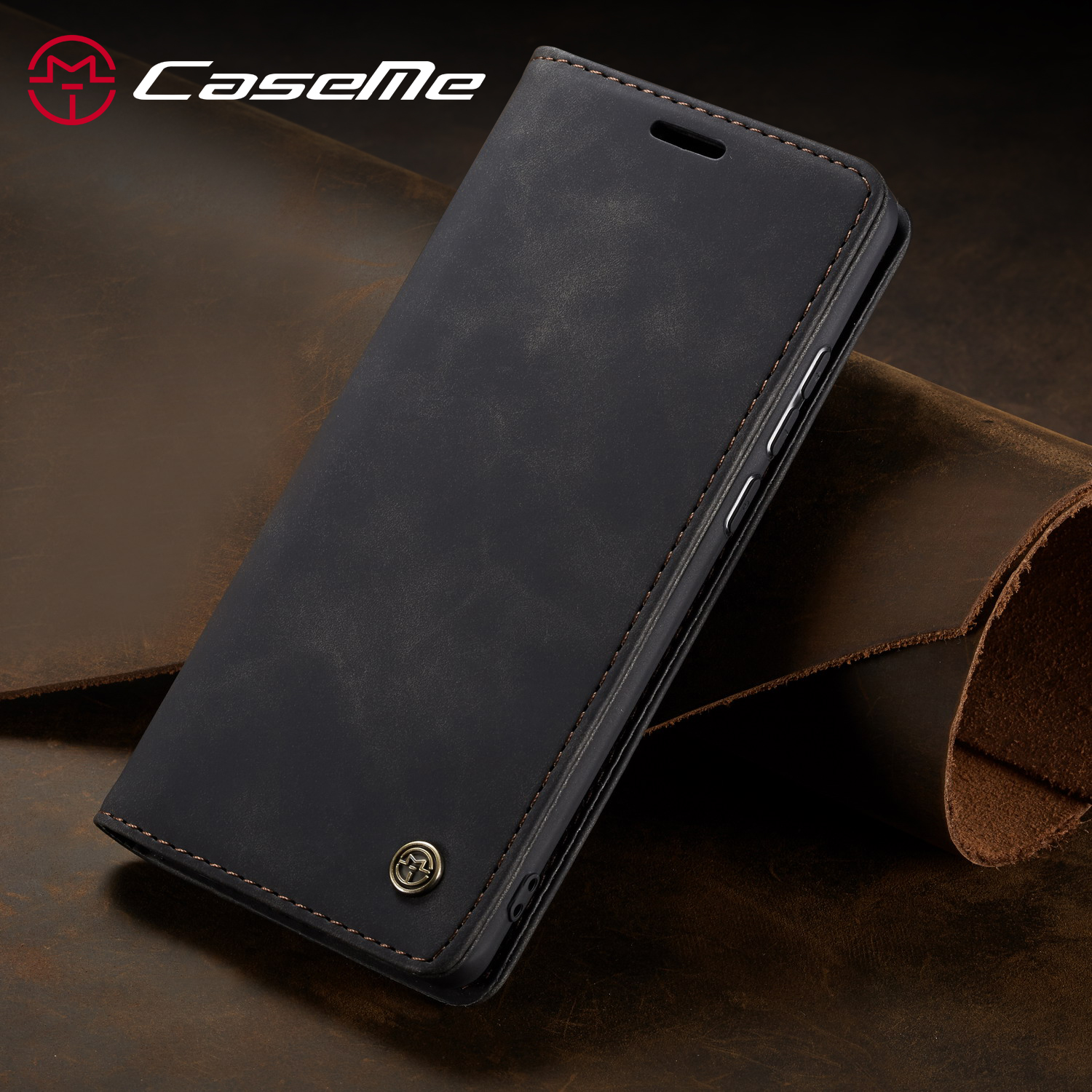 Caseme 013 Series Auto-absorbido Retro Cuero De La Cartera De La Cartera De La Cartera De La Cartera Para Xiaomi MI 9 - Negro