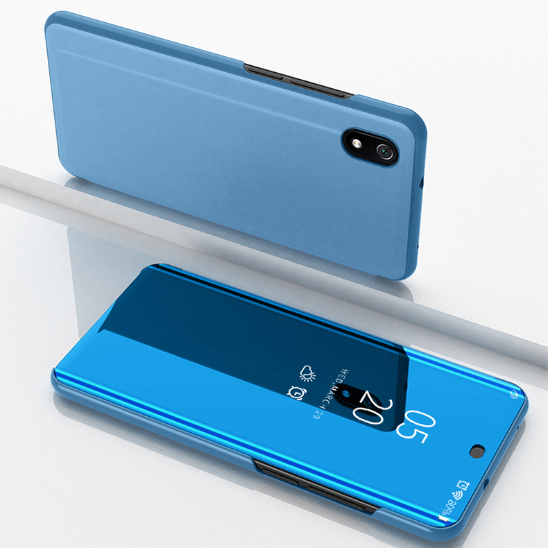 View Ventana Chapado Espejo Superficie De Cuero Stand Shell Para Xiaomi Redmi 7a - Bebe Azul