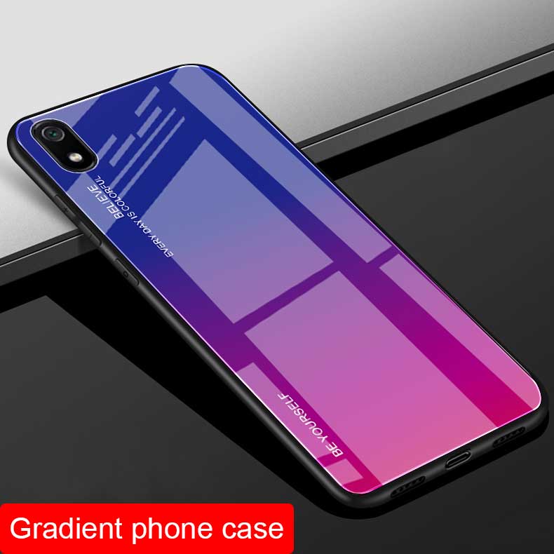 Vetro a Colori Gradiente + Custodia Ibrida TPU Per Xiaomi Redmi 7A - Rosso / Nero