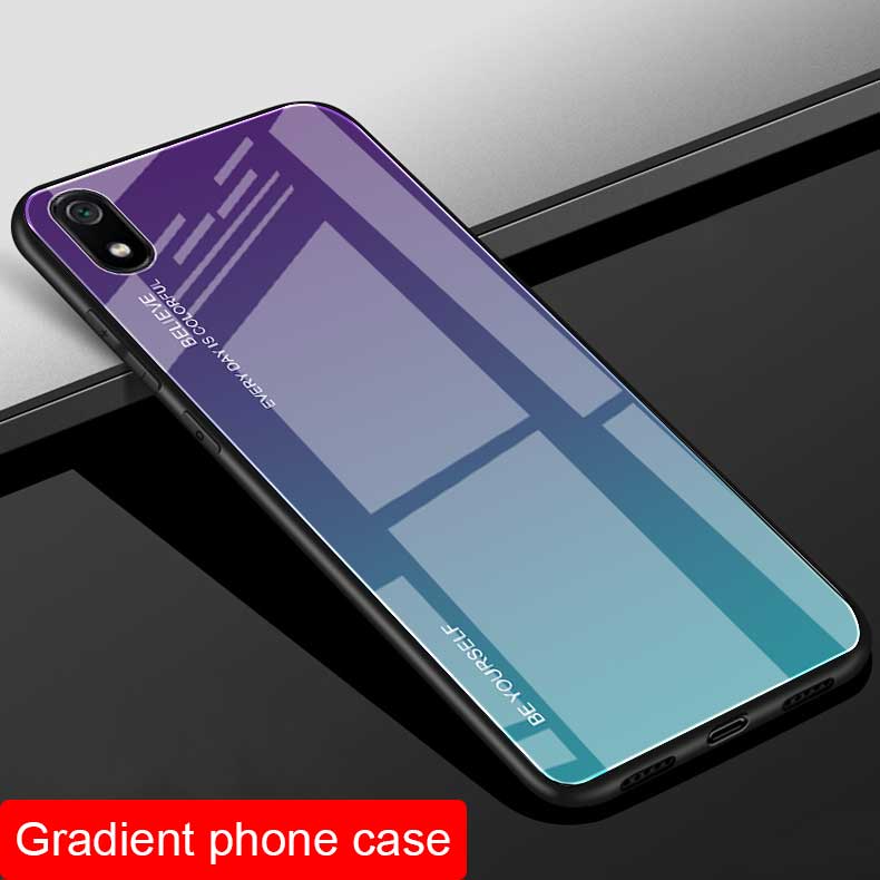 Gradiente de Vidrio de Color + Case Híbrida TPU Para Xiaomi Redmi 7a - Rosado / Violeta