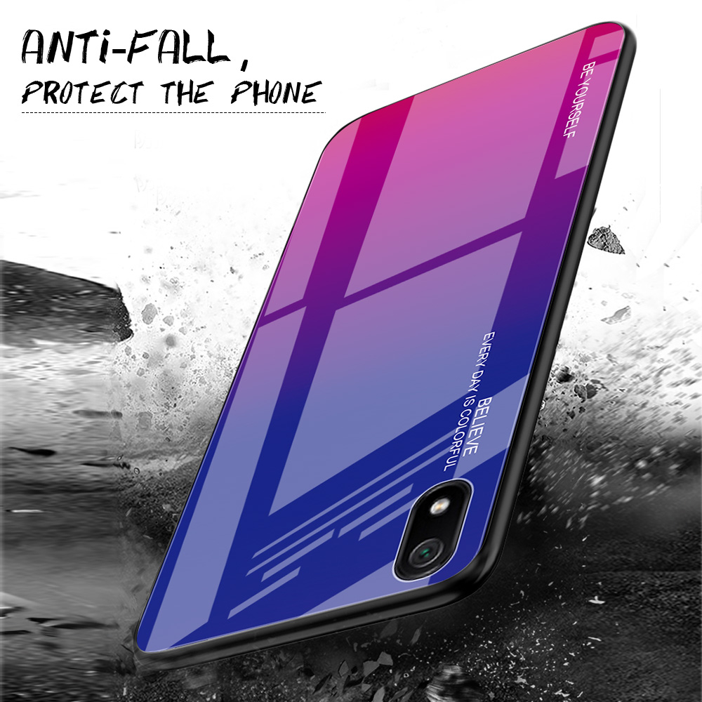 Gradientenfarbe Glas + TPU Hybrid -hülle Für Xiaomi Redmi 7A - Rosa / Violett