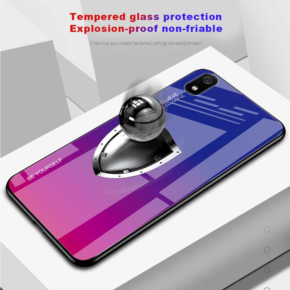 Gradiente de Vidrio de Color + Case Híbrida TPU Para Xiaomi Redmi 7a - Rosado / Violeta