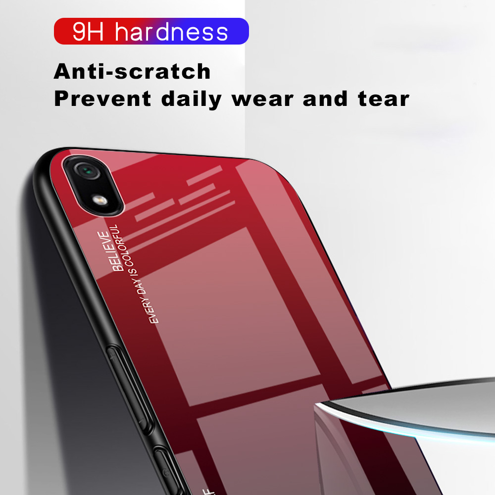 Verre de Couleur de Gradient + Étui Hybride TPU Pour Xiaomi Redmi 7a - Rouge / le Noir