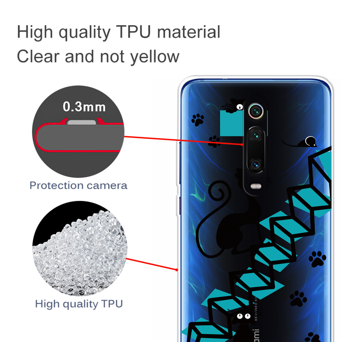 Pattern Printing Clear TPU Phone Case Cover for Xiaomi Redmi K20/K20 Pro/Xiaomi Mi 9T /Mi 9T Pro - Girl and Cat-3