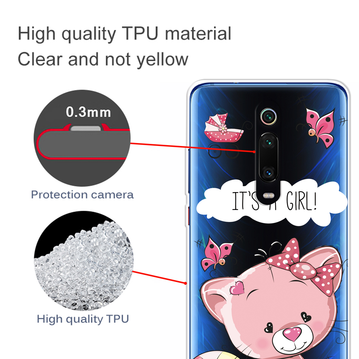Pattern Printing Clear TPU Phone Case Cover for Xiaomi Redmi K20/K20 Pro/Xiaomi Mi 9T /Mi 9T Pro - Girl and Cat-7