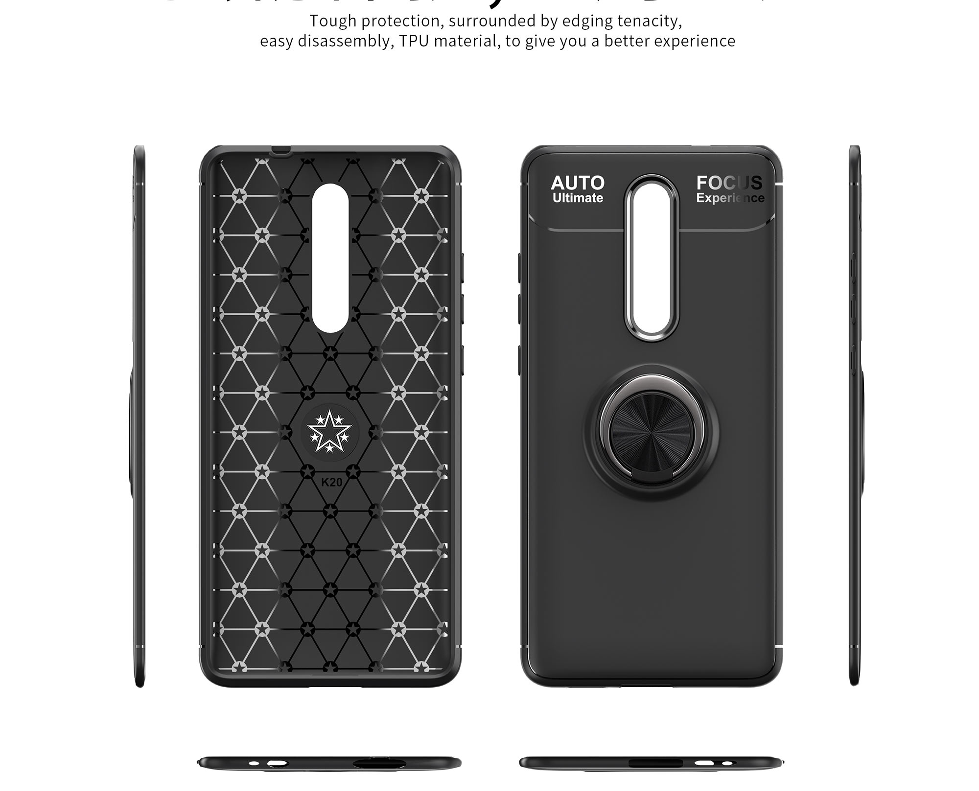 Suporte de Anel de Metal Lenuo TPU TPU Chell Taplo Para Xiaomi Redmi K20 / Mi 9t / Redmi K20 Pro / Mi 9T Pro - Preto / Azul