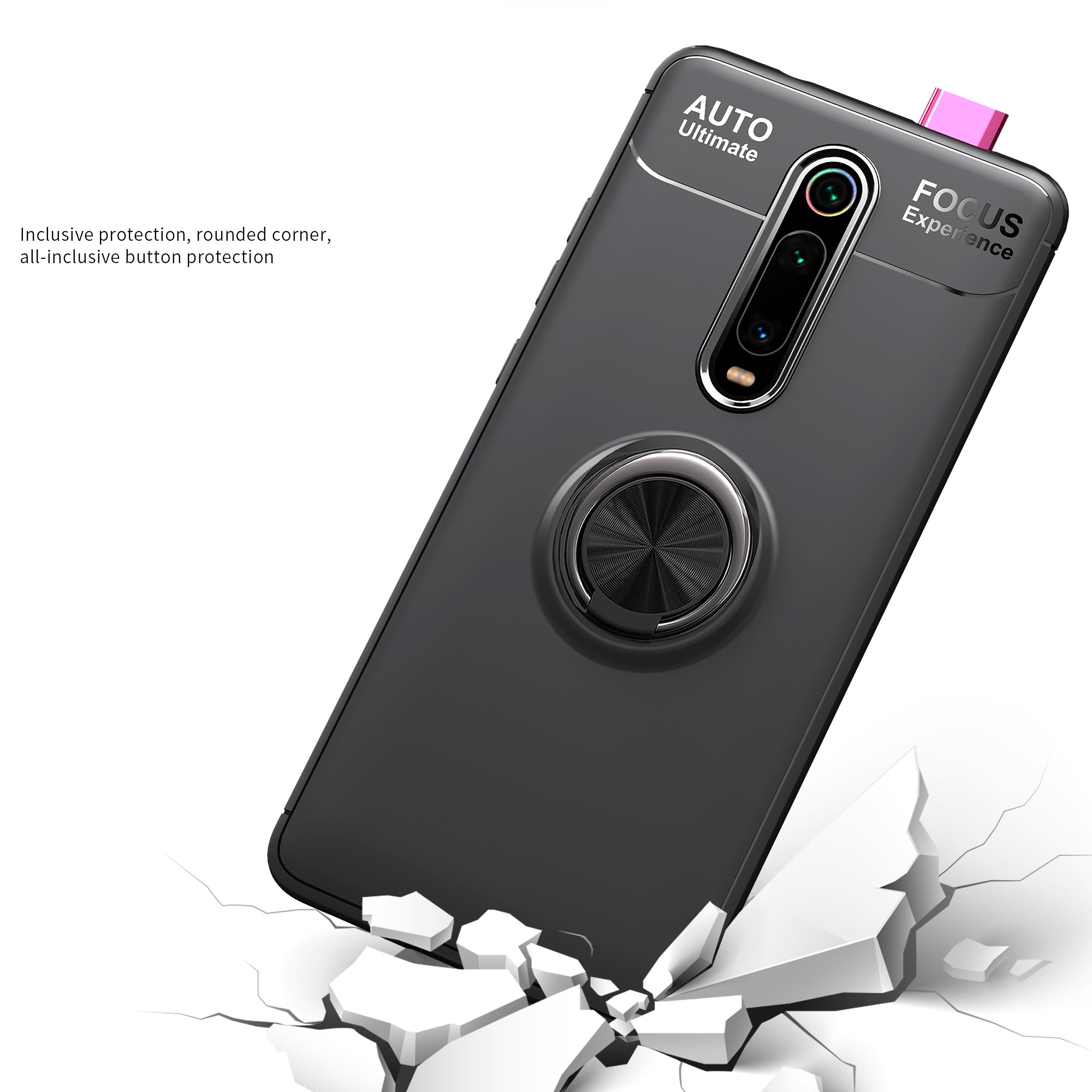 Lenuo Metal Angelt Bracket TPU Telefonda Cover Per Xiaomi Redmi K20 / Mi 9t / Redmi K20 Pro / Mi 9t Pro - Tutto Nero