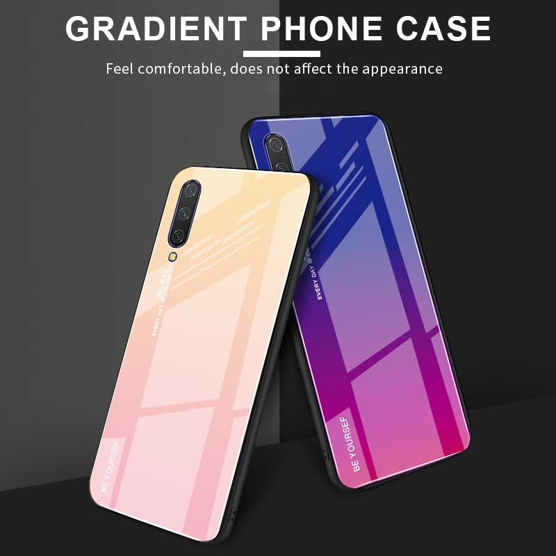 Couleur de Gradient Verre + TPU Hybrid Téléphone Pour Xiaomi Mi CC9 / mi CC9 Meitu Edition / Mi 9 Lite - Rouge / le Noir