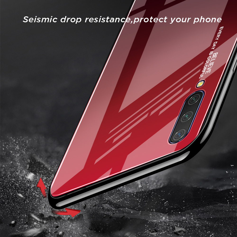 Gradientenfarbe Glas + TPU Hybrid Telefonabdeckung Für Xiaomi Mi CC9 / Mi CC9 Meitu Edition/ Mi 9 Lite - Rot / Schwarz