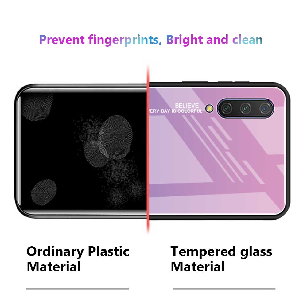 Couleur de Gradient Verre + TPU Hybrid Téléphone Pour Xiaomi Mi CC9 / mi CC9 Meitu Edition / Mi 9 Lite - Rouge / le Noir