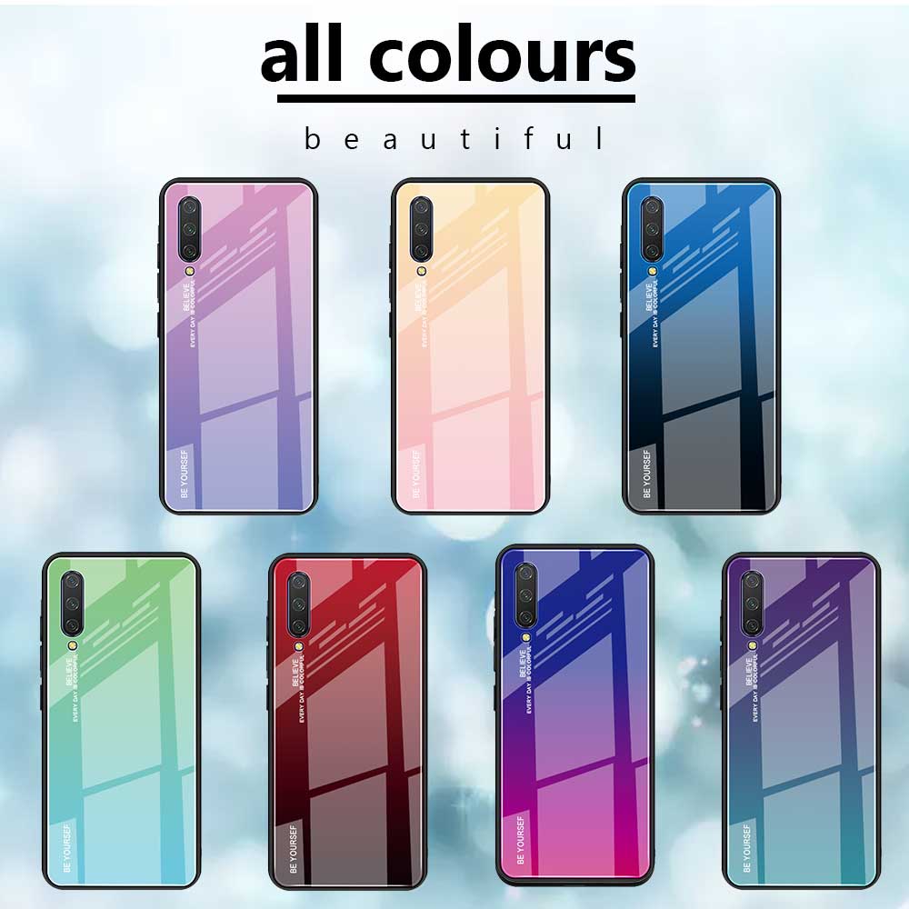 Vidrio de Color de Degradado + TPU Híbrido Teléfono Para Xiaomi Mi CC9 / mi CC9 Meitu Edition/ Mi 9 Lite - Rojo / Negro