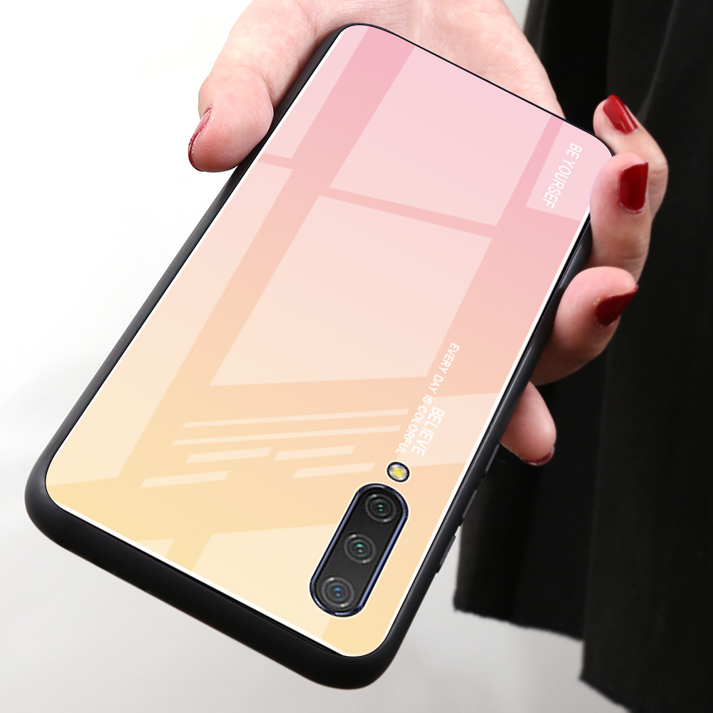 Gradientenfarbe Glas + TPU Hybrid Telefonabdeckung Für Xiaomi Mi CC9 / Mi CC9 Meitu Edition/ Mi 9 Lite - Rot / Schwarz