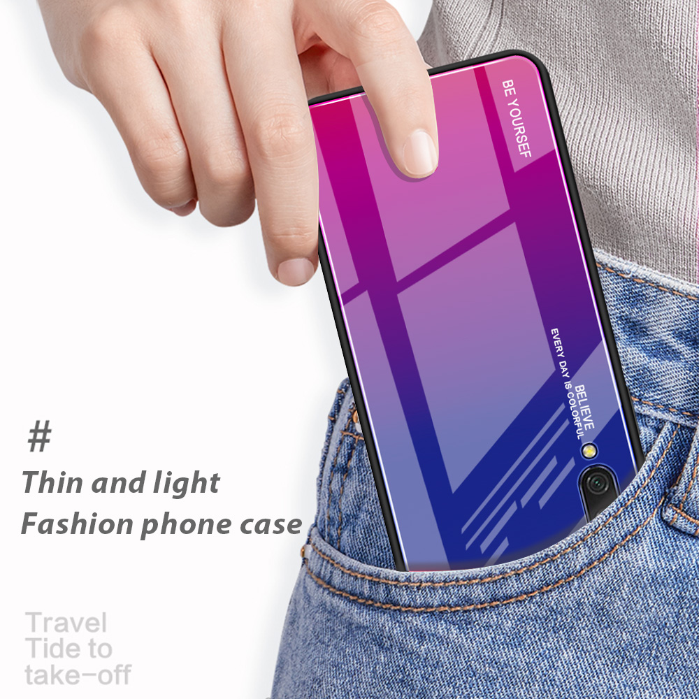 Couleur de Gradient Verre + TPU Hybrid Téléphone Pour Xiaomi Mi CC9 / mi CC9 Meitu Edition / Mi 9 Lite - Rouge / le Noir