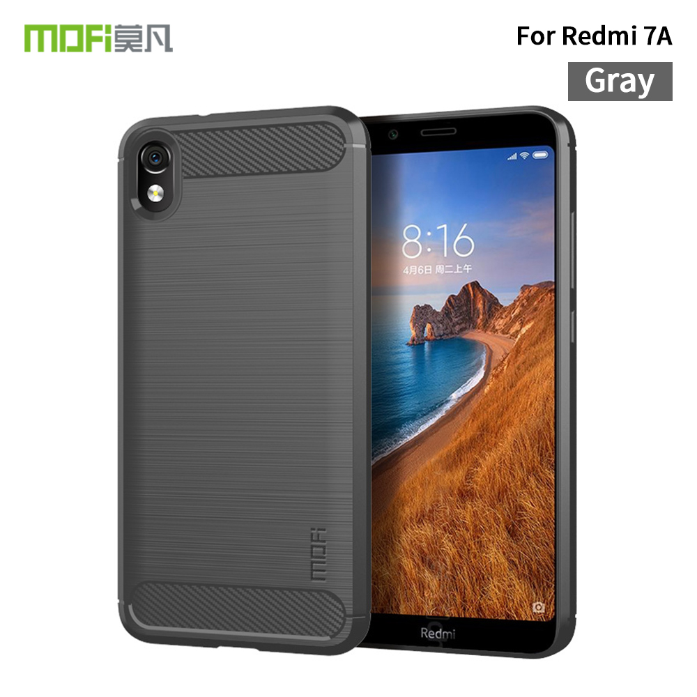 Mofi Carbon Fiber Cepillado TPU Case de Teléfono Protector Para Xiaomi Redmi 7a - Negro