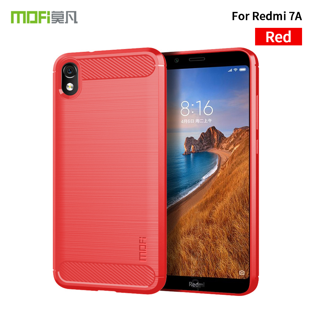 Mofi Carbon Fiber Cepillado TPU Case de Teléfono Protector Para Xiaomi Redmi 7a - Negro