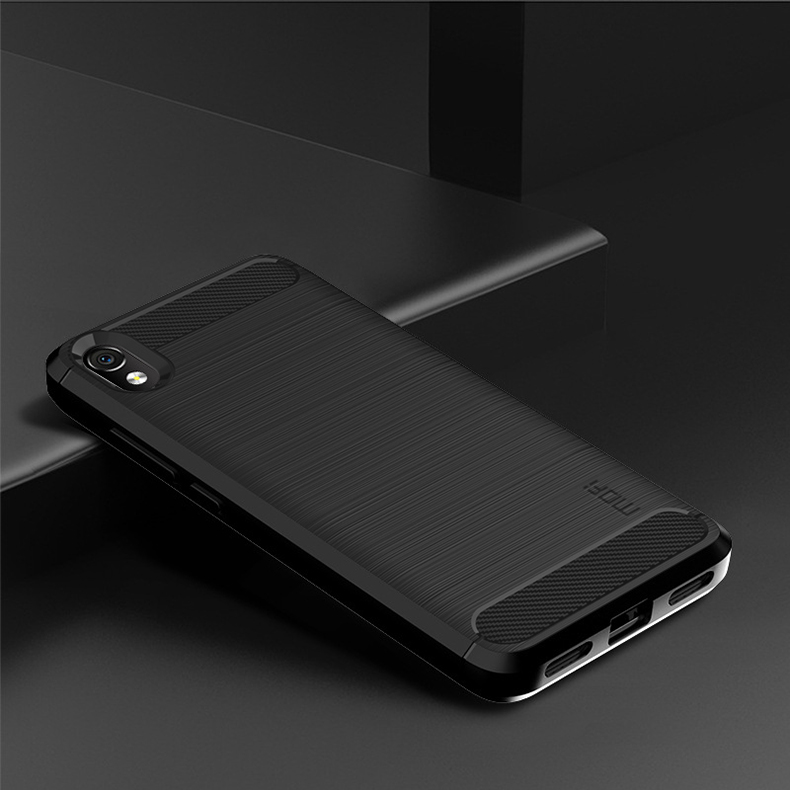 Mofi Carbon Fiber Cepillado TPU Case de Teléfono Protector Para Xiaomi Redmi 7a - Negro