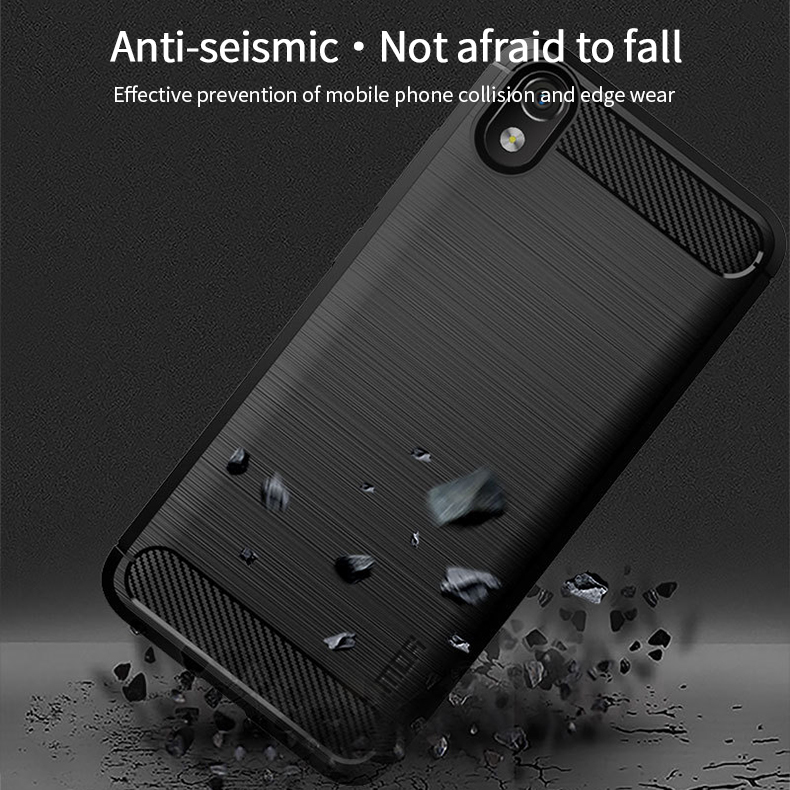 Mofi Carbon Fiber Cepillado TPU Case de Teléfono Protector Para Xiaomi Redmi 7a - Negro